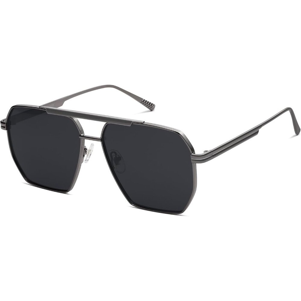 Unisex Shiny Grey Oversized Square Polarized Sunglasses for Vintage Shades